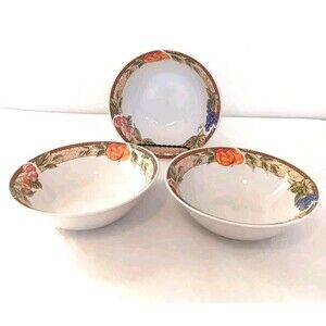 Set of 3 Gibson Everyday Fruit Grove Pasta Bowls Grapes Peaches Cherries 8"